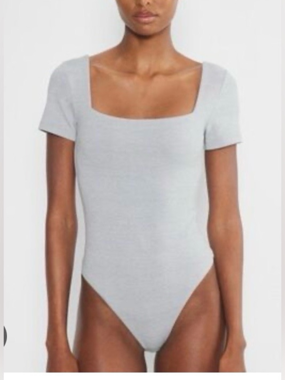 Babaton Square Neck Short Sleeve Bodysuit in Light Gray size M